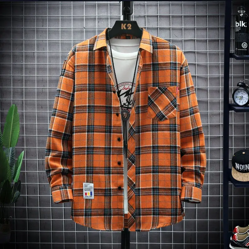 

2023Spring Autumn Plaid Shirt Men Cotton New Male Casual Long Sleeve Shirt High Quality Man Clothes Casual Loose Freestyle