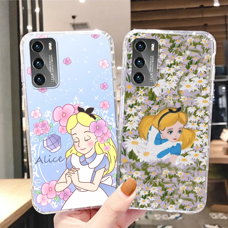 

Disney Alice in Wonderland Cute Transparent Phone Case For Huawei P50 P40 P30 P20 Lite P Smart Z Pro Plus 2019 2021
