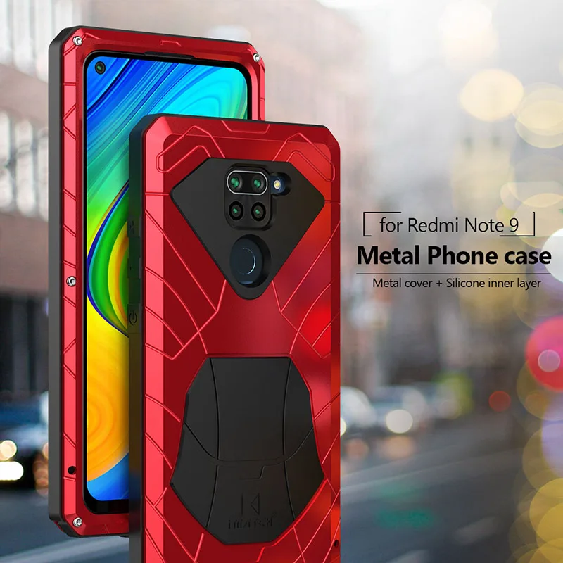 

For Xiaomi Redmi Note 9 9S 8 Pro 9T 10 10 pro Case Hard Aluminum Metal Heavy Duty Protection Cover for Redmi with Tempered Glass