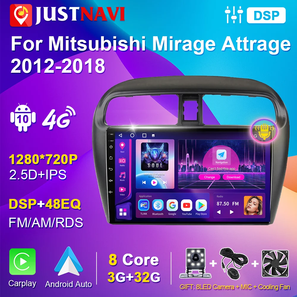 2din Android 10 Carplay Car Radio Multimidia Video Player For Mitsubishi Mirage Attrage 2012-2018 Navigation GPS IPS Head Unit