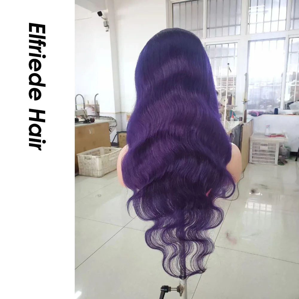 Elfriede темно-фиолетовые волнистые парики на сетке спереди для женщин цветной парик