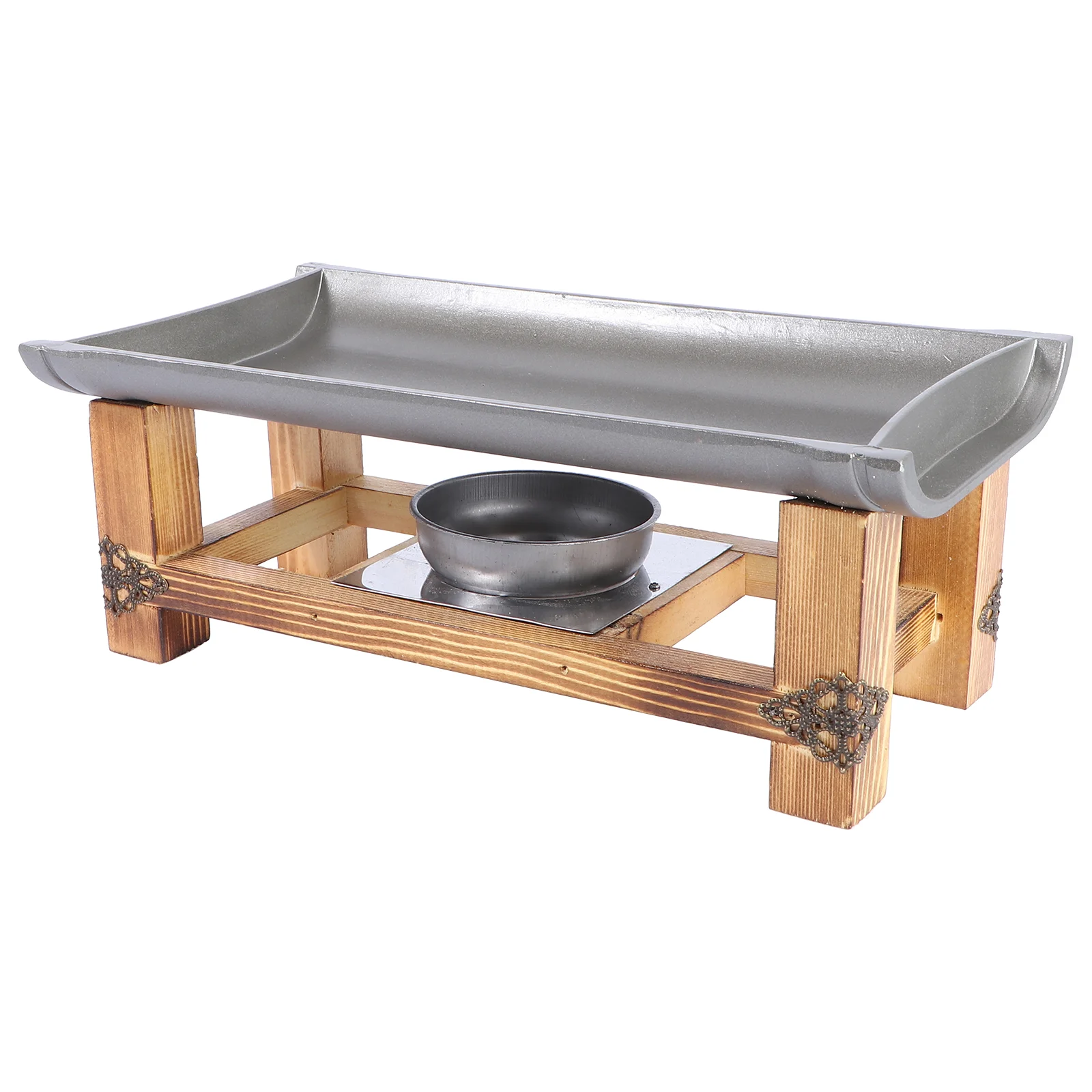 

Square Grilled Fish Stove Nonstick Bakeware Fish Pan Wooden Base Charcoal Grill Serve Plate Cast Iron Fish Pan Nonstick Cookware