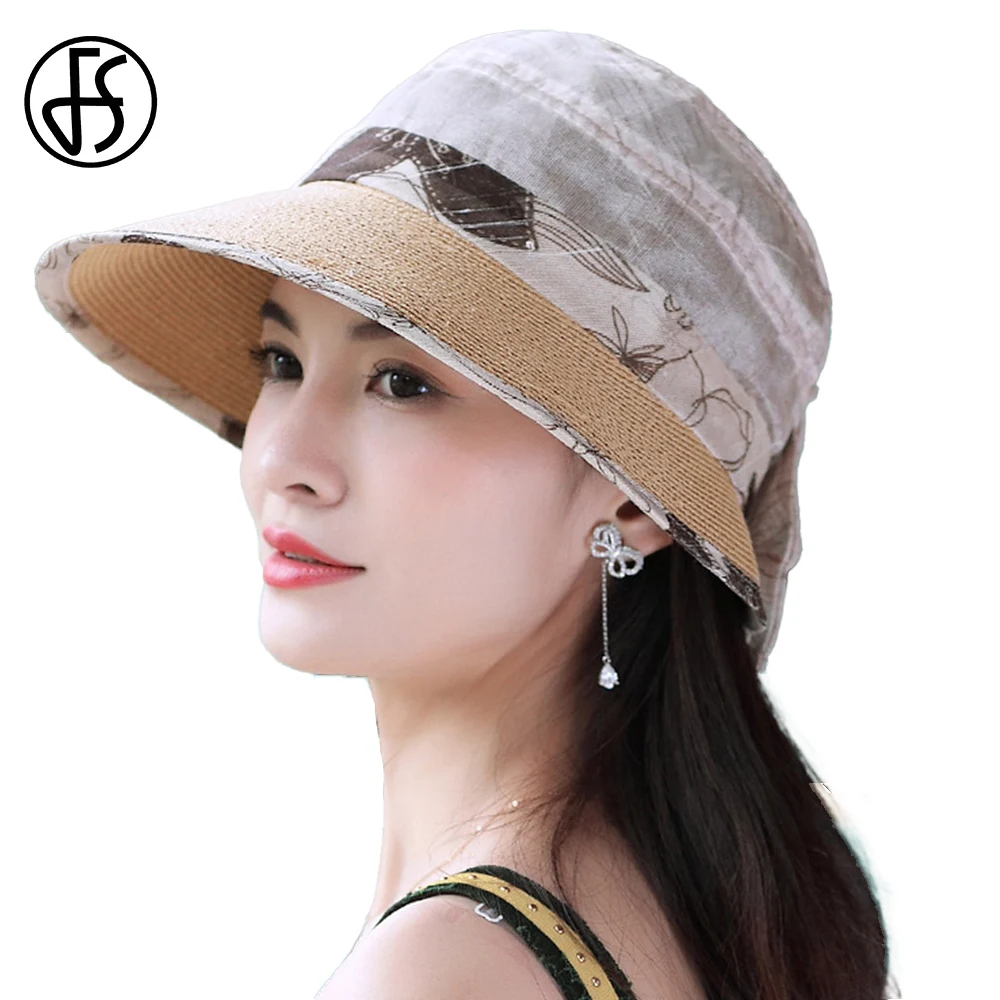 

FS Summer Bike Sunshade Straw Hats For Women Sun Protection Hat Sombreros Versatile Travel Beach Caps Fedora Chapeau Femme