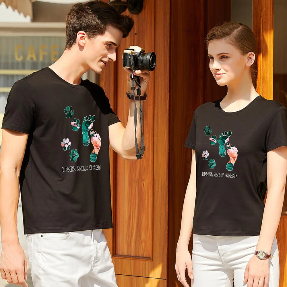 

Couple T-shirt Cute Printing Men's Slim Breathable Short-sleeved T-shirt Ladies Japanese All-match Round Neck Black Top