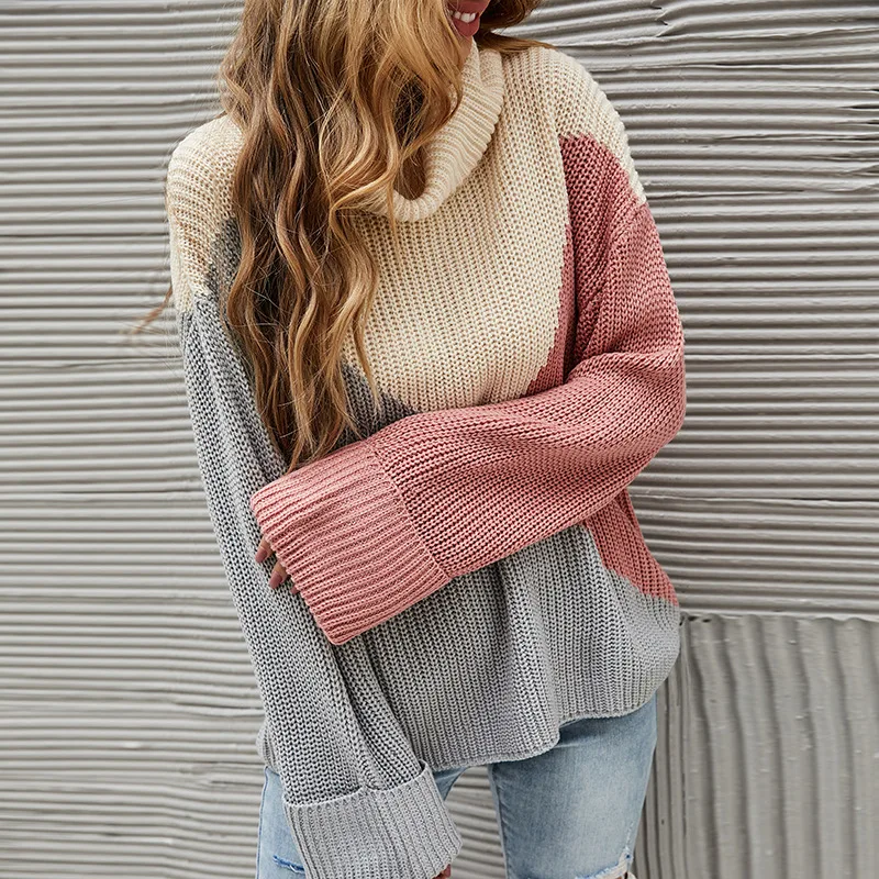 

Winter knitted sweater sueter feminino inverno collision color knitted sweater new sweater women lapel reverse set loose tops