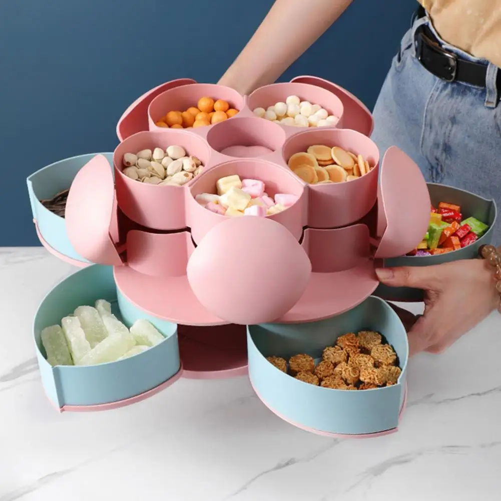 

Bottles Jars Boxes Petal-Shape Food Storage Case Rotating Plastic Snacks Nut Candy Box for Living Room Kitchen Storage