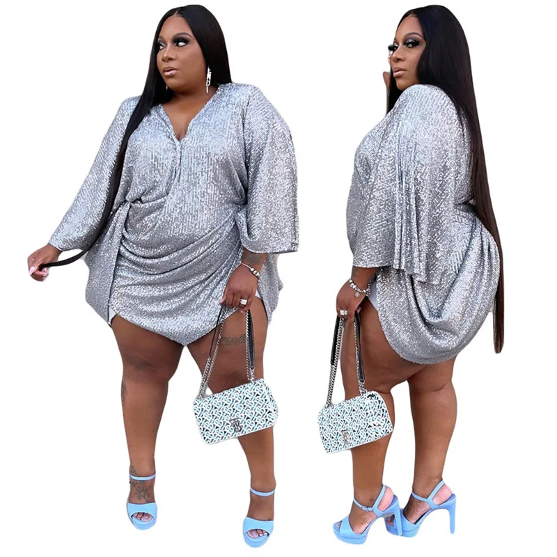 Plus Size New Party Dresses for Women Wholesale n Neck Long Sleeve Solid Sexy Mini Dress Club Outfits Fall Cl 3xl 4xl 5xl 6xl
