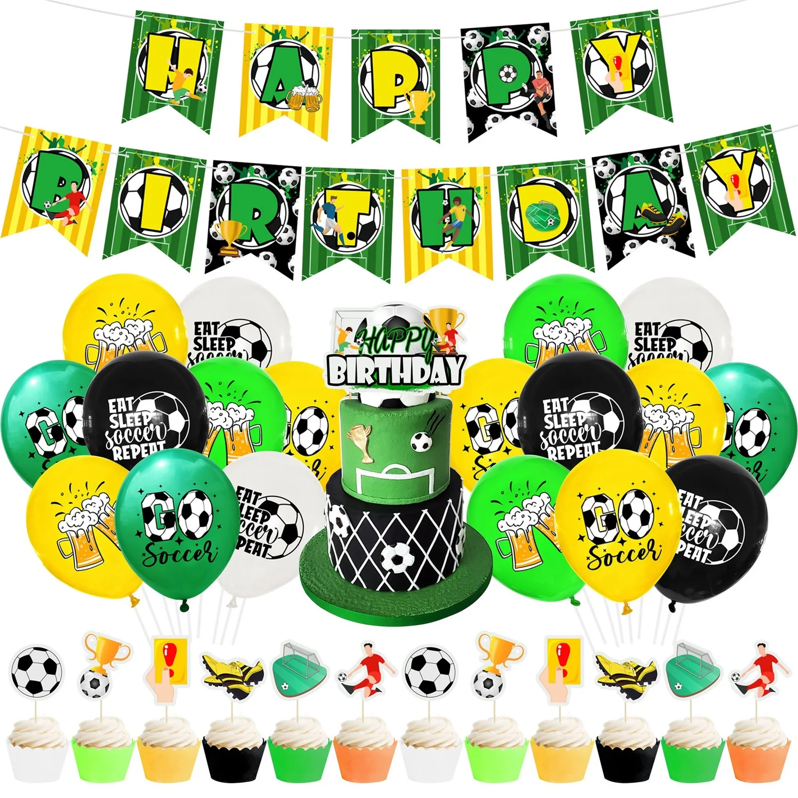 

Футбольная Вечеринка, украшения для вечевечерние, футбольные шары, футбольный торт, Топпер, с днем рождения, баннер, Декор