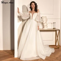 magic awn off the shoulder wedding dresses puffy sleeves illusion beaded organza pricness bridal gowns a line vestidos de novia