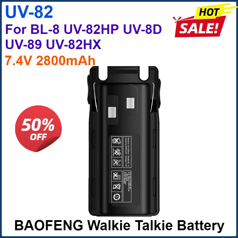 Фото 7,4 В 2800 мАч Baofeng UV-82 аккумулятор для BL-8 UV-82HP UV-8D UV-89 UV-82HX перезаряжаемые аккумуляторы для рации аксессуар для управления №1