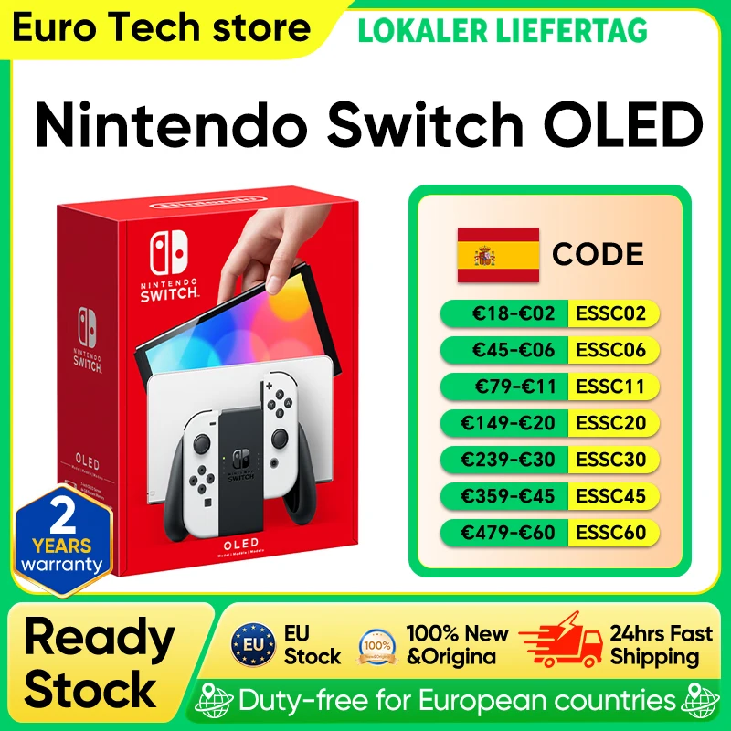 Nintendo Switch OLED Game Console with white or neon (64GB) 7 inch OLED screen enhanced Audio LAN port with cable
