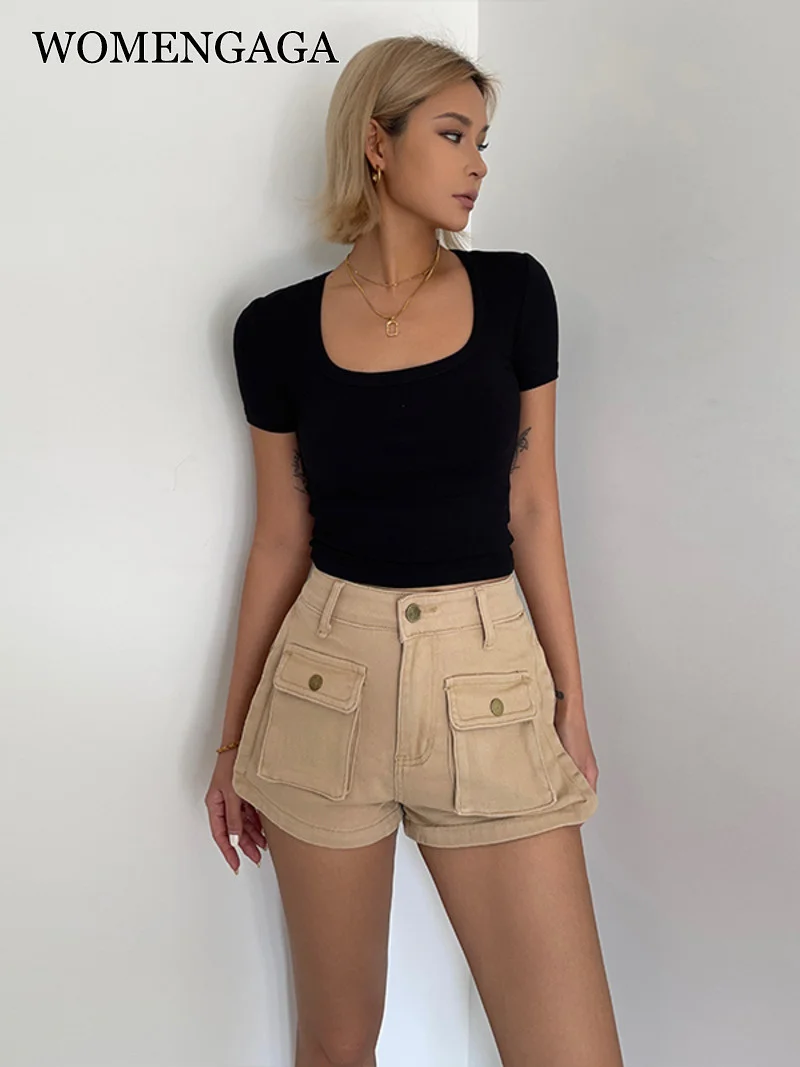 

Style WOMENGAGA American High Waist Large Pocket Cargo Shorts Casual 2023 Summer New Fashion Women Shorts 2023 Summer 9QMP