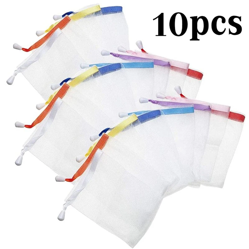

10pcs Foaming Mesh Bag Soap Bubble Mesh Bags Double Foam Net Exfoliating Mesh Soap Saver Bags Foaming Net for Body Face Cleaning
