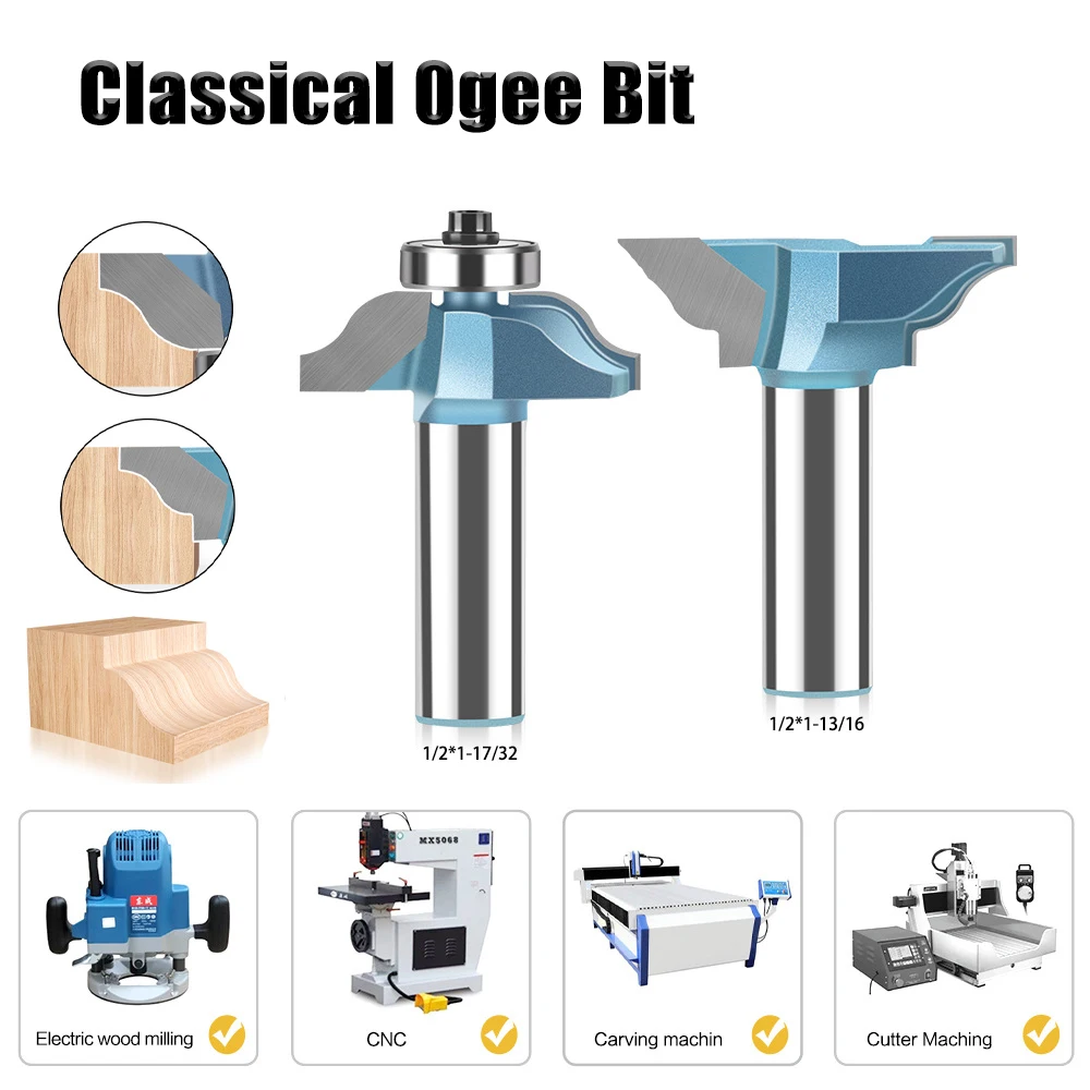 Фото 2 шт., классическая римская бита Ogee, двойная R 12 мм, 1/2 дюйма, окантовка и формовочная фреза с подшипником, шкаф, стол, деревообрабатывающие инструменты №1