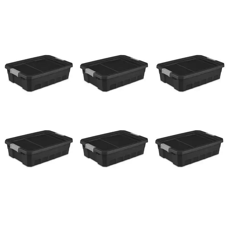 

"6-Pack of Super Durable Black Plastic Gallon Totes - Ideal for Home Organization and Storage Needs"