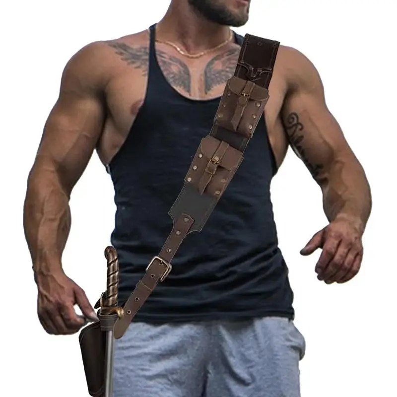 

Bandolier Belt Transfer-film Leather Flintlock Holster Cool Men's Costume Accessories for Halloween Role Play Masquerade Party