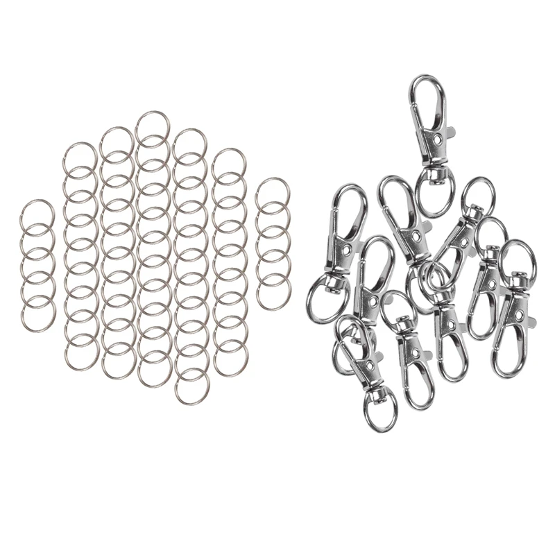 

Универсальные раздельные кольца для ключей с внешним диаметром 20 мм, 60 шт. и 10 шт. металлических застежек, поворотные триггерные зажимы, крючки, кольцо для ключей