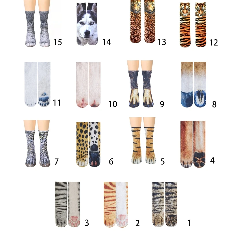 

Unisex Funny Animal Paws Socks Women Men Simulation Crazy Cat Tiger Dog Leopard Claws 3D Printed Novelty Mid Tube Crew Hosiery