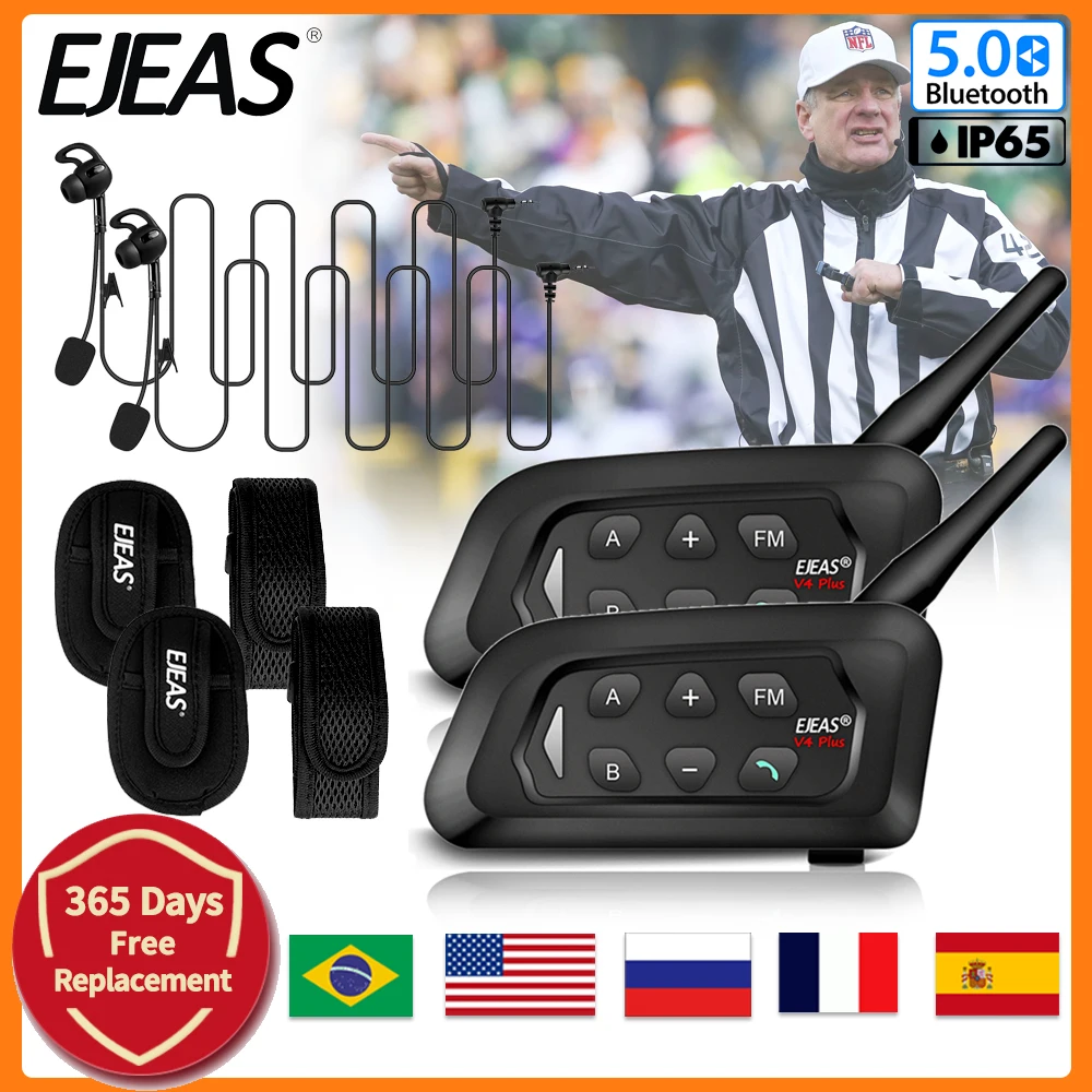 EJEAS V4C PLUS 4 Users Referee Intercom Headset 1200M Full Duplex Bluetooth Headphone Soccer Conference Interphone Waterproof