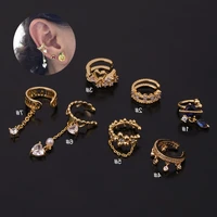 korean u shaped non pierced earrings for woman fashion jewelry women heart flashing flower chain earrings
