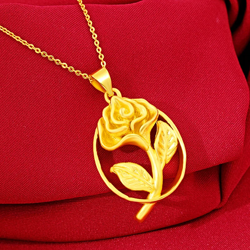 

Rose Flower 24k Gold Color Fashion Flower Pendant Necklace for Women Accessories Wedding Valentine's Day Birthday Luxury Gifts
