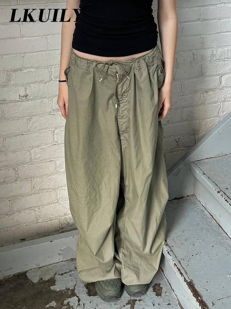 

Parachute Pants Cargo Pants Women Loose Straight Y2K Overalls High Waist Wide Leg Baggy Fashion Famale Solid Trouser Streetwear