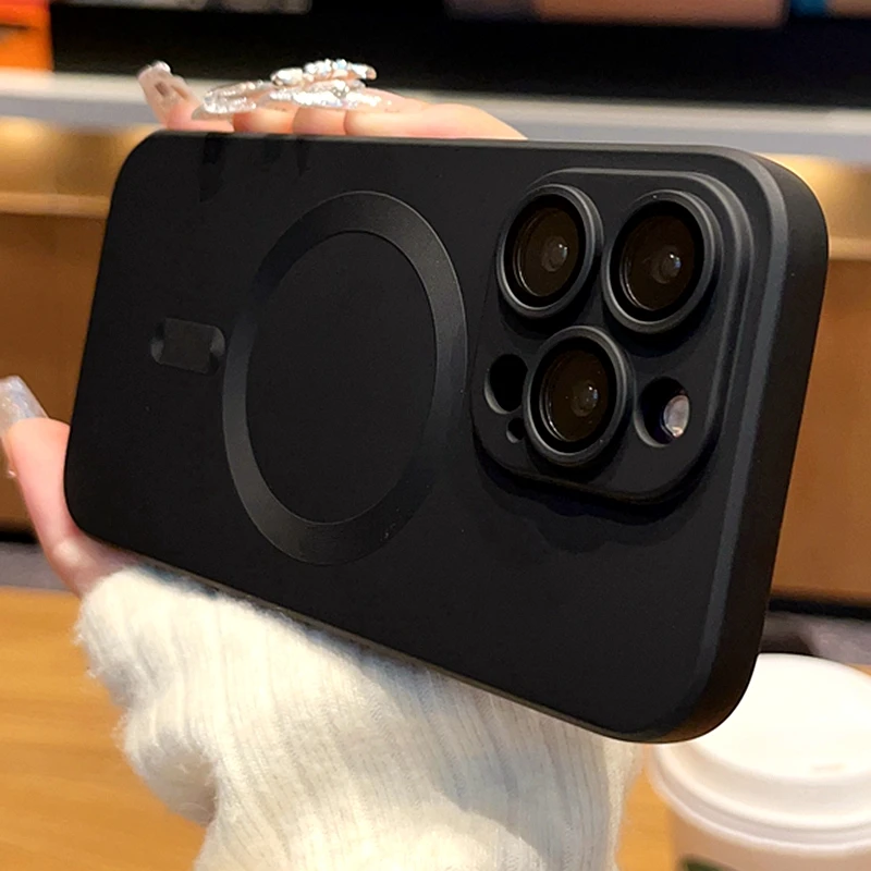 

Luxury Magsafe Wireless Charge Phone Case For iPhone 14 13 12 11 Pro Max Plus Soft Magnetic Matte Bumper Lens Protection Cover