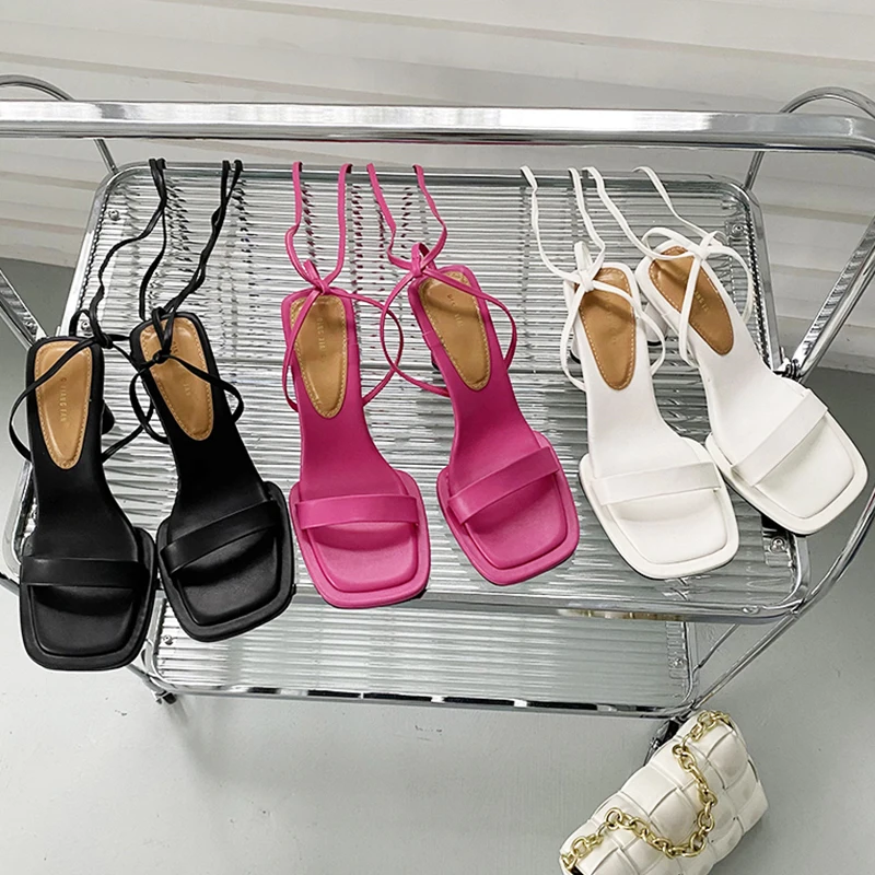

High Heels Sandals Women 2022 New Square Toe Cross-tied Shoes Female Casual Outdoor Slides For Ladies Sandals Pumps Shoes