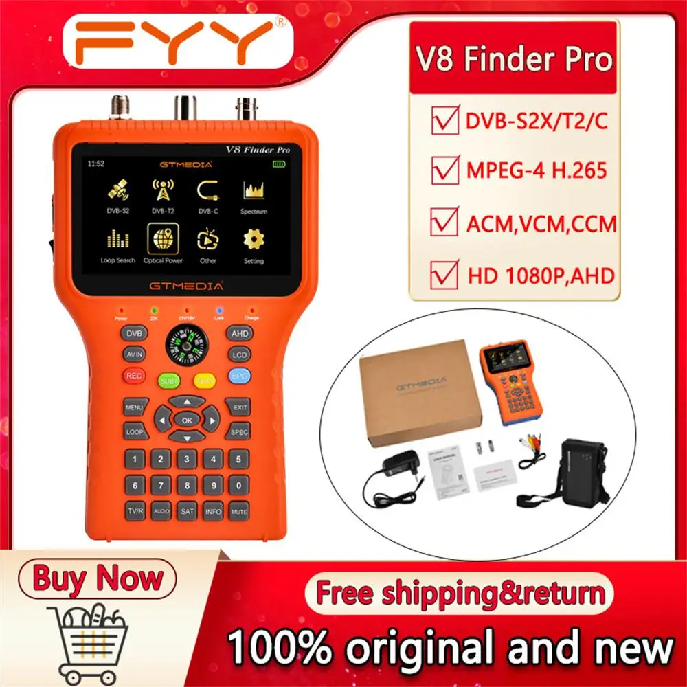 

GTMEDIA V8 Finder Pro Satellite TV Receiver DVB-S2X/T2/C Satellite Signal Finder MPEG-2/4 H.265 Decoding 4.3Inch HD LCD Screen