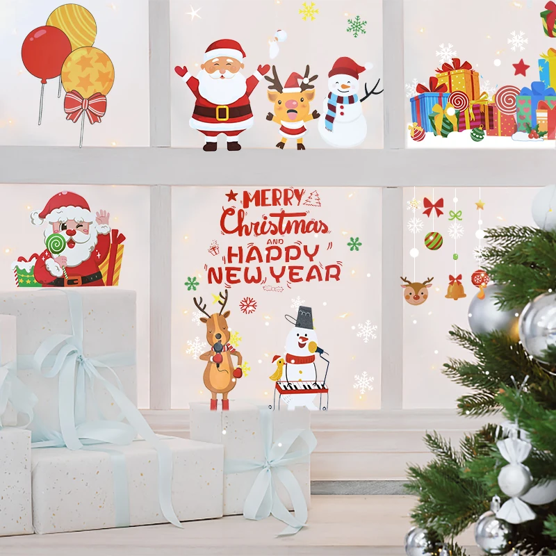 

Christmas Window Decal Ornaments Santa Claus Snowflake Stickers Winter Wall Decals For Kids Rooms New Year Christmas Decorations