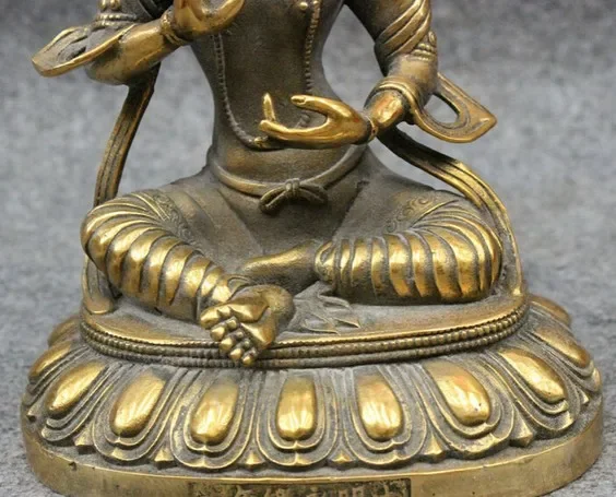 8-дюймовая тибетская бронзовая позолоченная статуя бодхисаттвы Joss Green Tara Kwan-yin