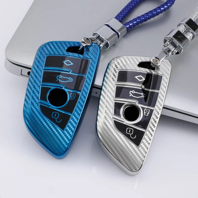 

TPU Carbon Fiber Car Smart Key Case Cover Bag Holder Fob Keychain for BMW X1 X3 X5 F15 X6 F16 G30 7 Series G11 X1 F48 F39