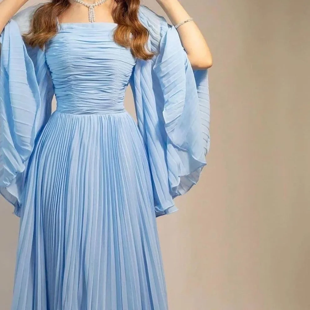 

FLORINE TULIRAIN Satin Summer A-Line Evening Dress Floor-Length Prom Elegant Blue Squre Collar Gown For Charming Women 2023