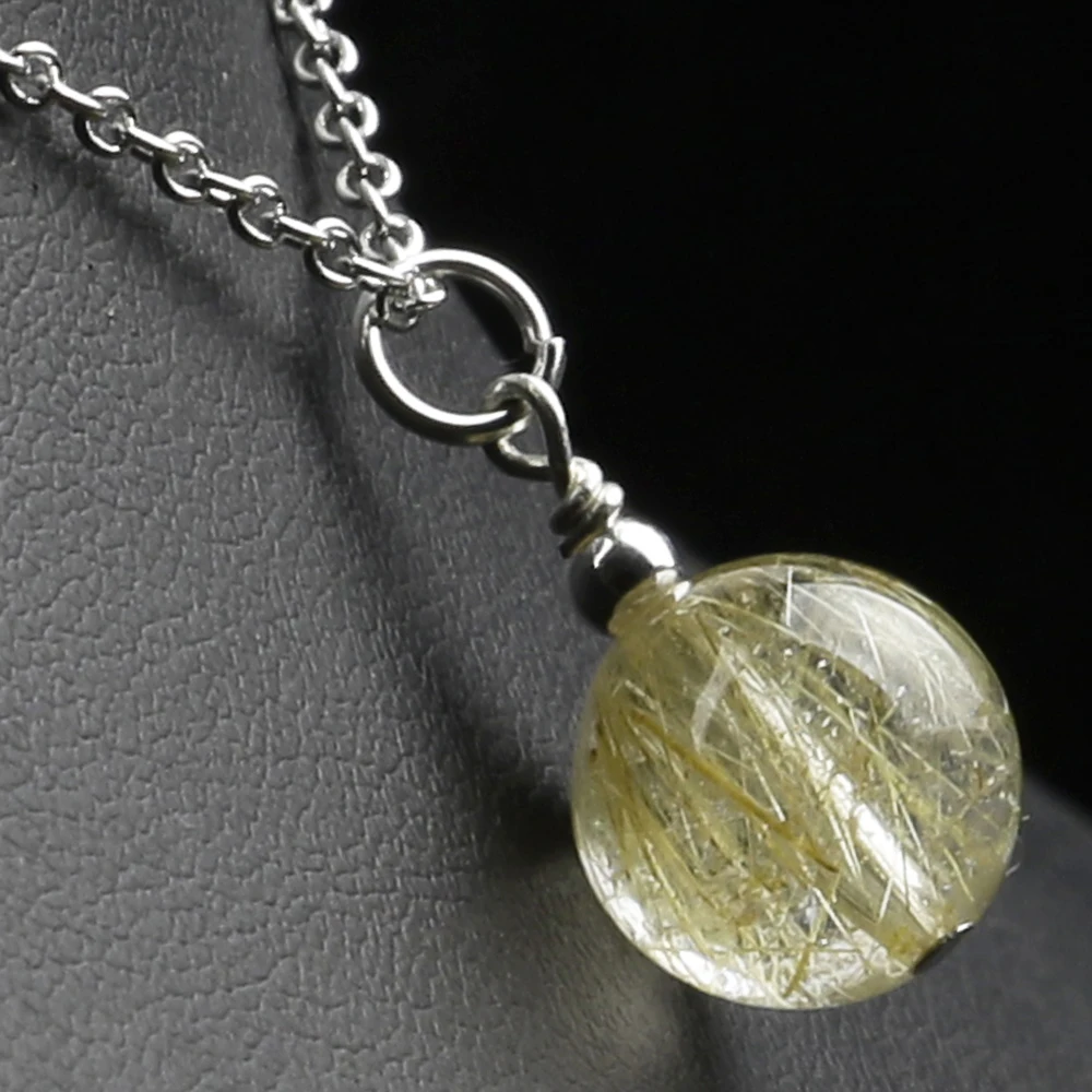 Подлинный натуральный рутилированный кварцевый кулон с серебряной цепочкой S925
