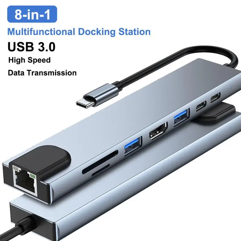 

USB C Hub Type-C 3.1 To 4K HDMI-Compatible RJ45 USB SD/TF Card Reader PD Fast Charge 8-in-1 USB Dock For MacBook Air Pro PC HUB