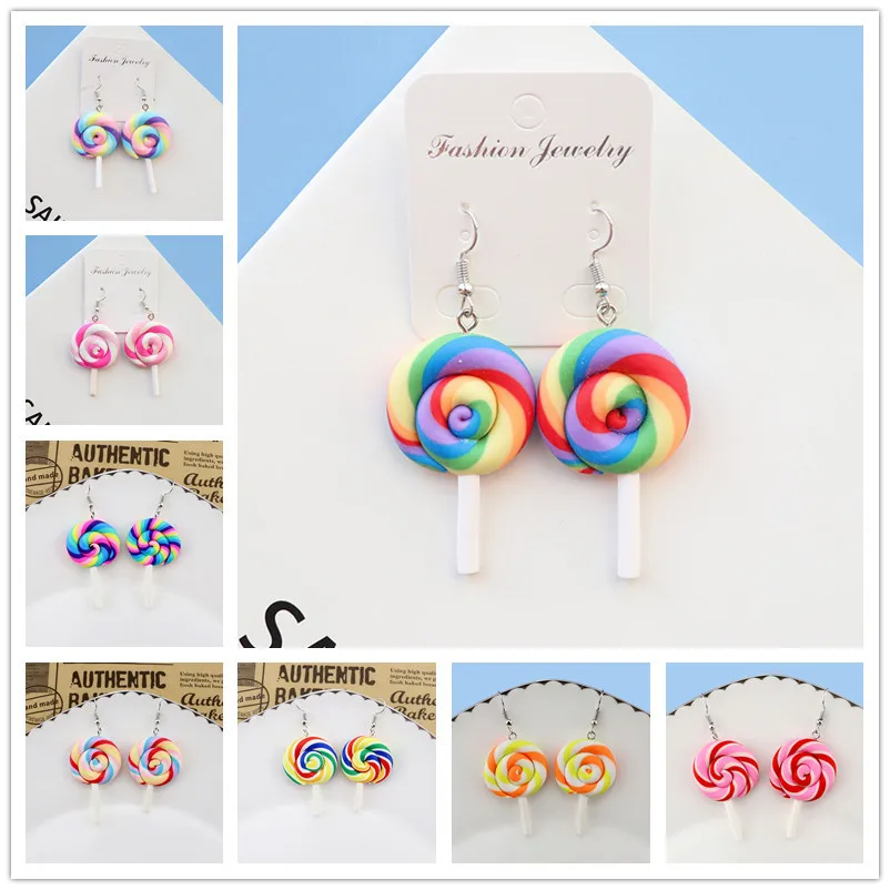 

Ovxxons 1 Pair Fashion Personality Cute Japanese Style Soft Clay Lollipop Earrings Color Matching Fun Earrings Jewelry