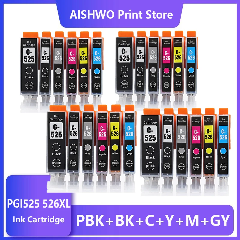 

24 Pack PGI525 PGI 525 CLI 526 Ink Cartridges for Canon Pixma iP4850 ix6550 MG5150 MG5250 MG6150 MG8150 MX885 MG5350 Printer