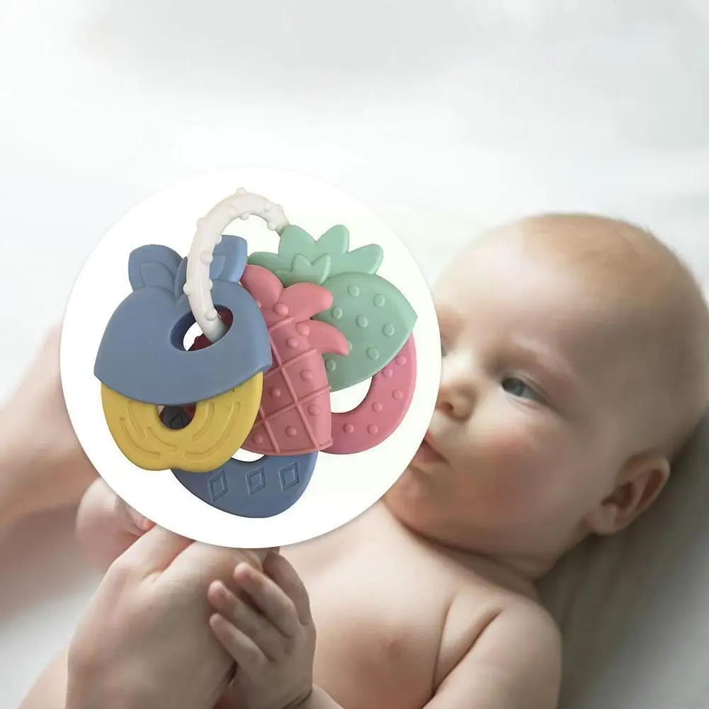 

Baby Fruit Style Soft Rubber Rattle Teether Toy Food Teethers Infant Silicone Bed Toys Training Chew Toy Chews Kid N7a1