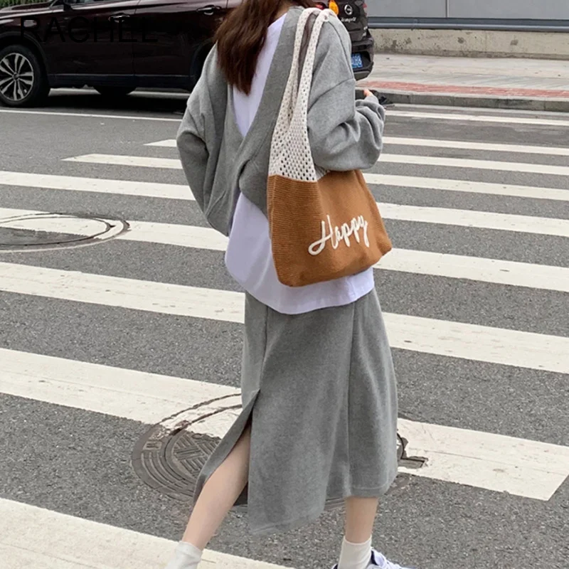 

Милый модный женский костюм из двух предметов, свитер и юбка на весну и осень