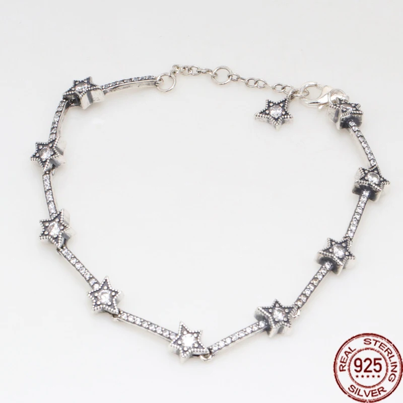 Женский серебряный браслет со звездой из циркония