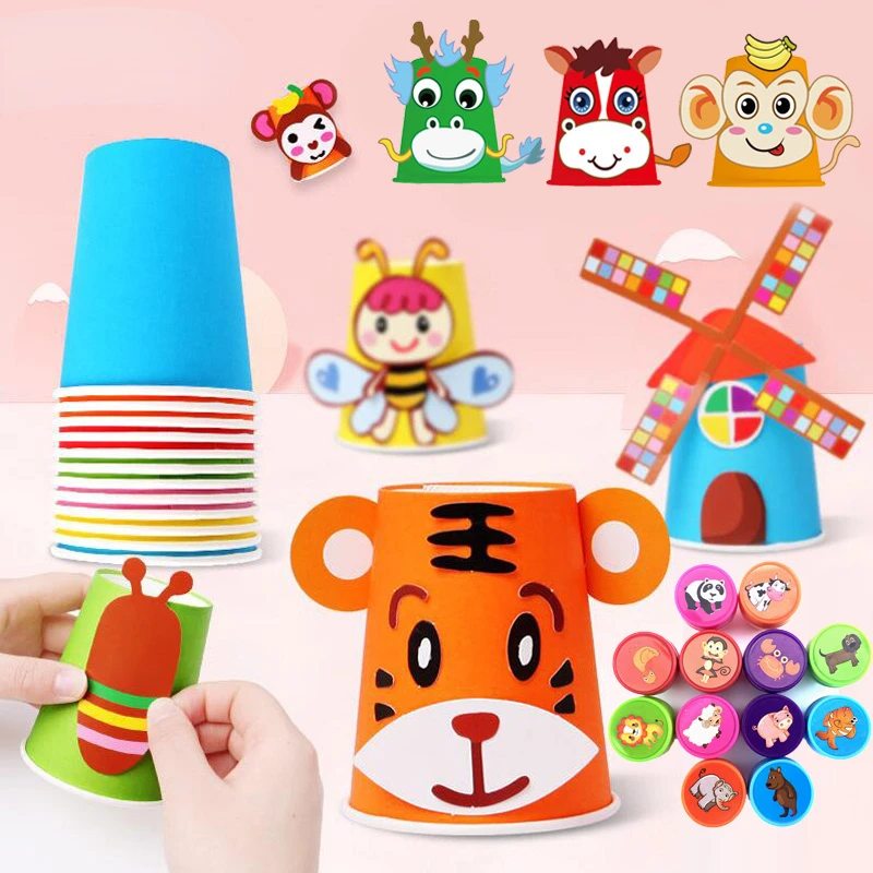 

Children 3D DIY handmade Paper Cups Sticker Material Kit Whole Set Kids Kindergarten School Art Craft Educational Toys ZXH