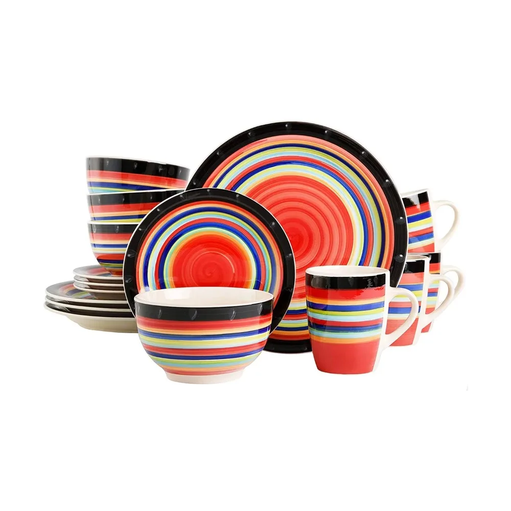 

Casa Stella 16 Piece Plates, Bowls, and Mugs Set, Multicolor Serving Ware Kitchen Dish Dinner Plates