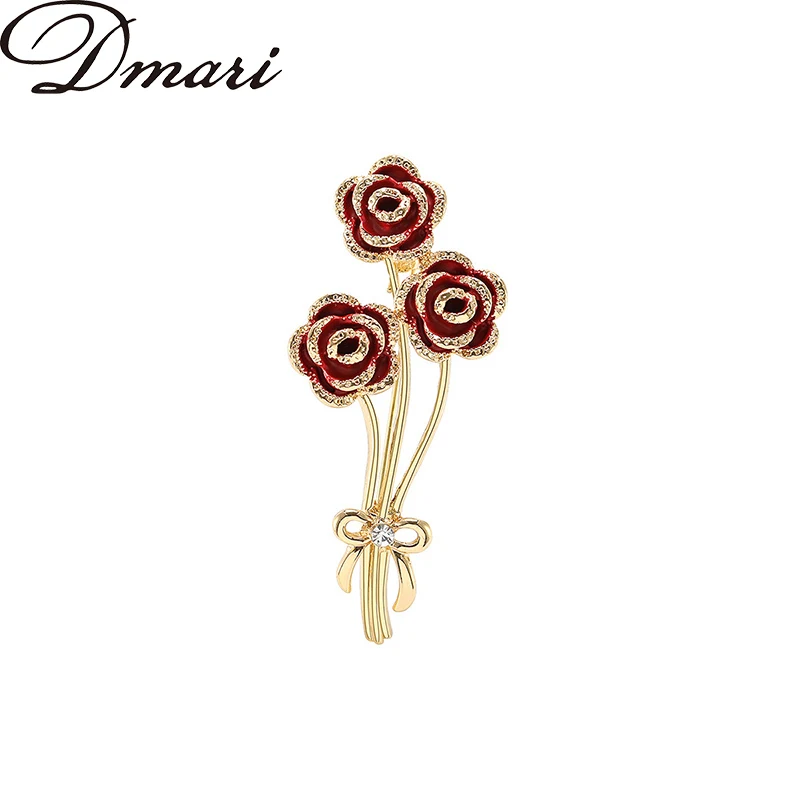 

Dmari Women Brooch Enamel Pin Camellia Bouquet 4-color Roses Badge Luxury Accessories Jewelry For Clothing