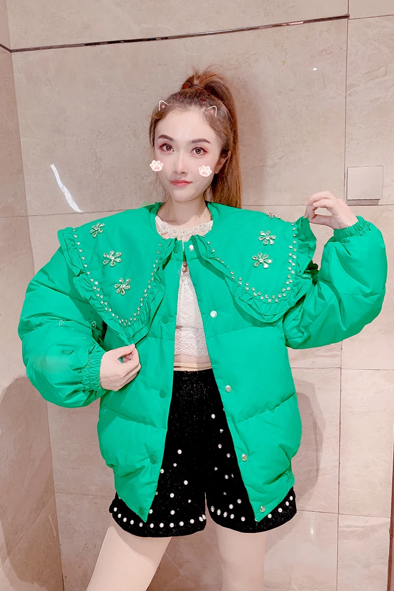 Cotton Padded Jacket for Women Winter New Korean Style Sweet Beads Coat Female Thickened Warm Loose Slimming Cotton Overcoat enlarge