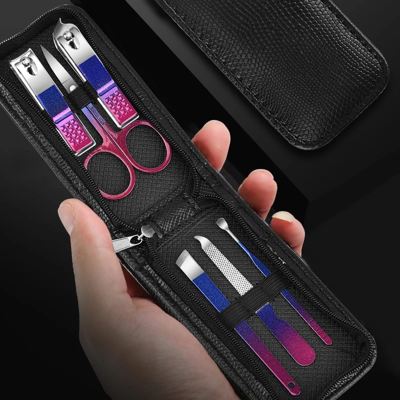 Маникюрный Набор 6-в-1 С Сине-фиолетовым Градиентом И Черной Ручкой. Искусственные