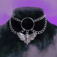 2022 new gothic choker for women men silver vintage skull pendant necklace trend witch jewelry moth charm silver chain necklace