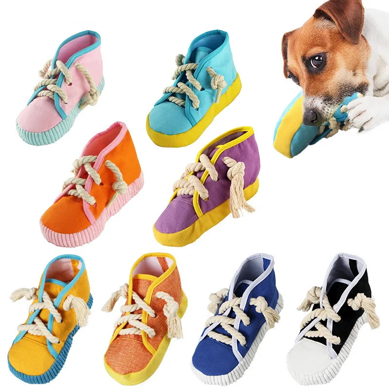 

Pet Vocal Toys Bite-resistant Simulation Canvas Shoes Small Medium Dogs Molar Teeth Cleaning Interactive Dog Toys French Bulldog