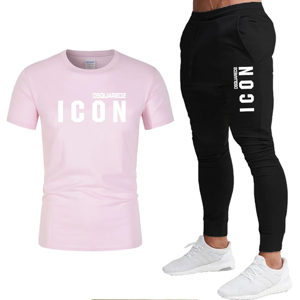 

Summer Men's Sportswear Brand Fitness Suit Running Clothes Casual T-shirt + Shorts Sets Breathable 2 Piece Jogging Tracksuit Men