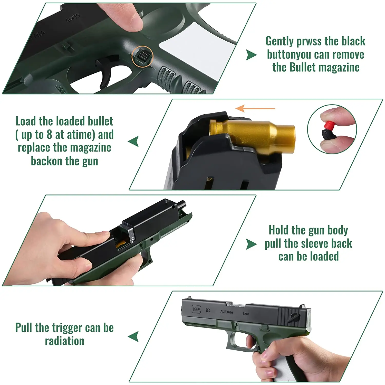 Игрушечный пистолет EVA мягкая пуля ручной Короткий снайперский Glock для детей