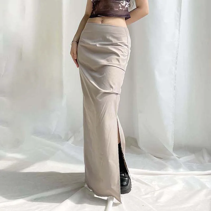 

Женская плиссированная юбка-карго Y2k с оборками и Боковым Разрезом, серая облегающая юбка-макси на молнии с высокой талией в уличном стиле ретро, модель 2023 года